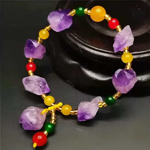 Natural shaped amethyst bead bracelet with fu character pendant for women's romantic styling