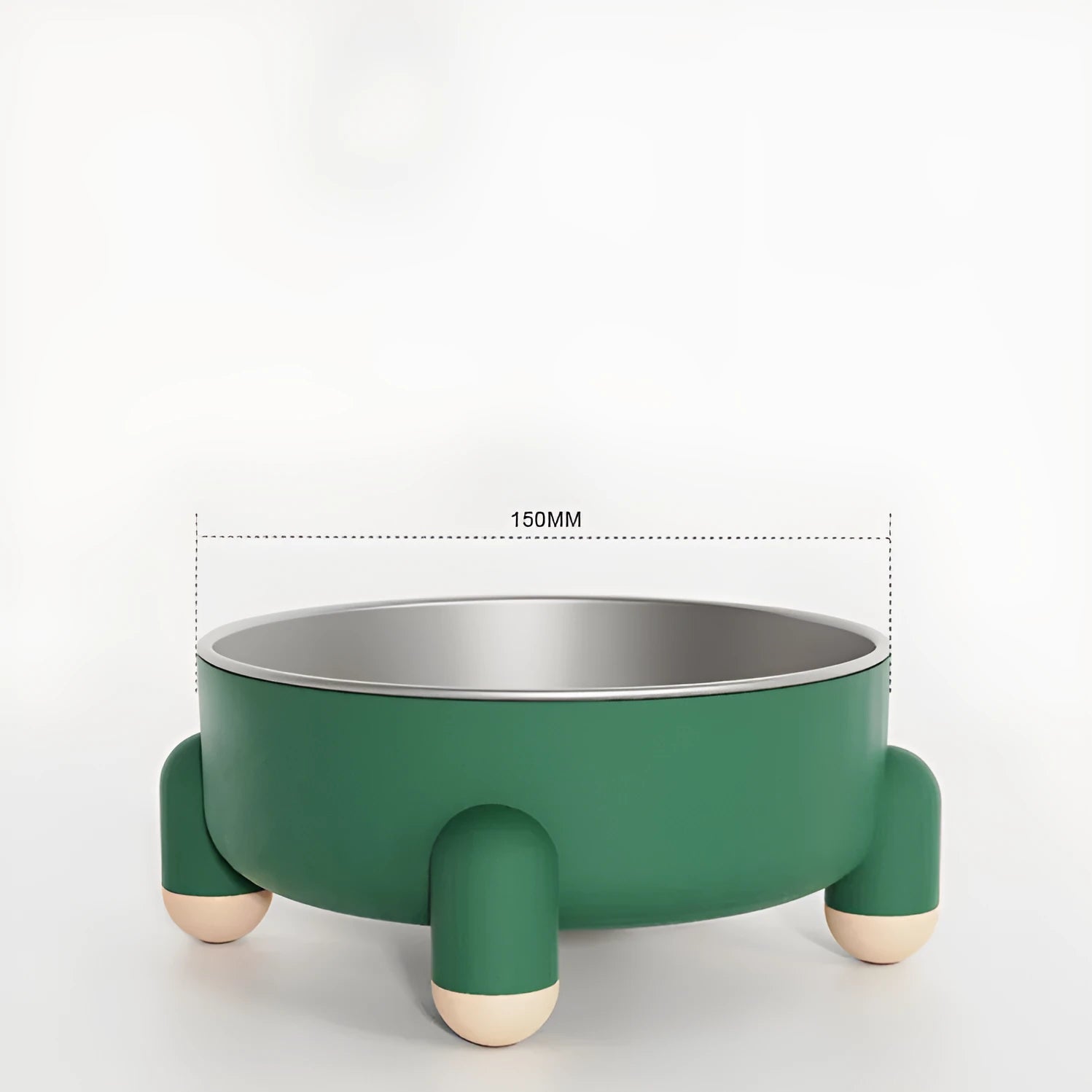 Non-slip stainless steel pet food bowl with high foot in green, pink, and white colour options