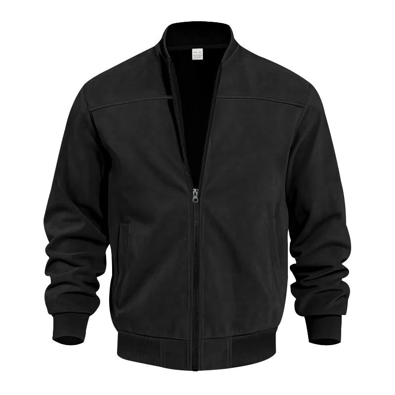 Men's plus size casual jacket in suede fabric, shown in Army Green colour with a front zipper.