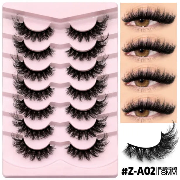 Box of natural false eyelashes with thick natural long style and adhesive tube