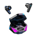 X15 black wireless in-ear Bluetooth gaming headset with charging case.