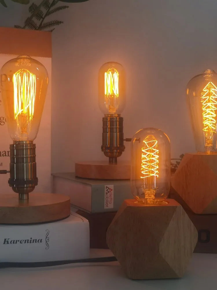 Edison vintage bulb small night lamp with G95 spiral bulb and diamond dimming lamp holder