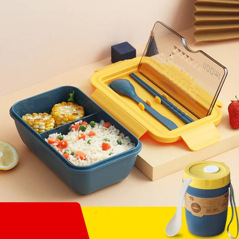 Four-compartment plastic bento lunch box with Nordic design in green colour