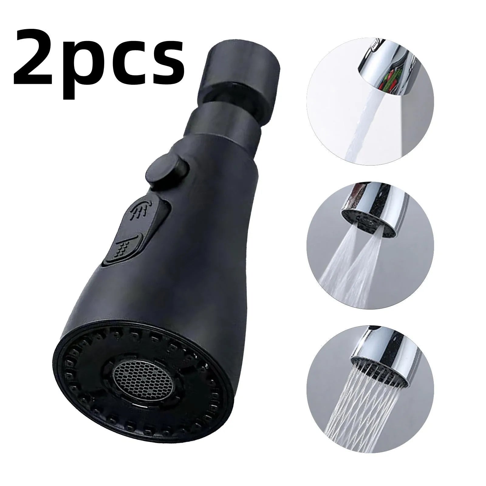 Universal pressurised kitchen faucet sprayer nozzle with rotating head in matte black finish