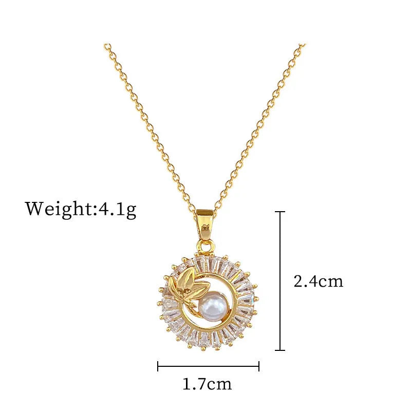 Women's geometric square full diamond round ring leaves design necklace and earrings set in titanium steel and copper.