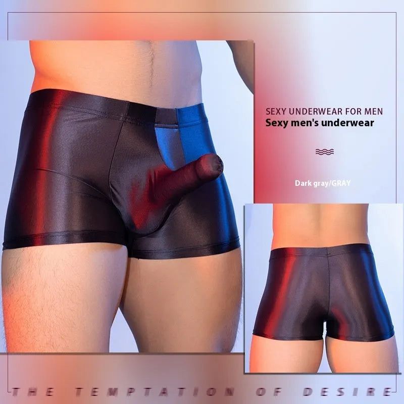 Men's red boxer shorts with an elephant nose print, made from seamless nylon fabric.