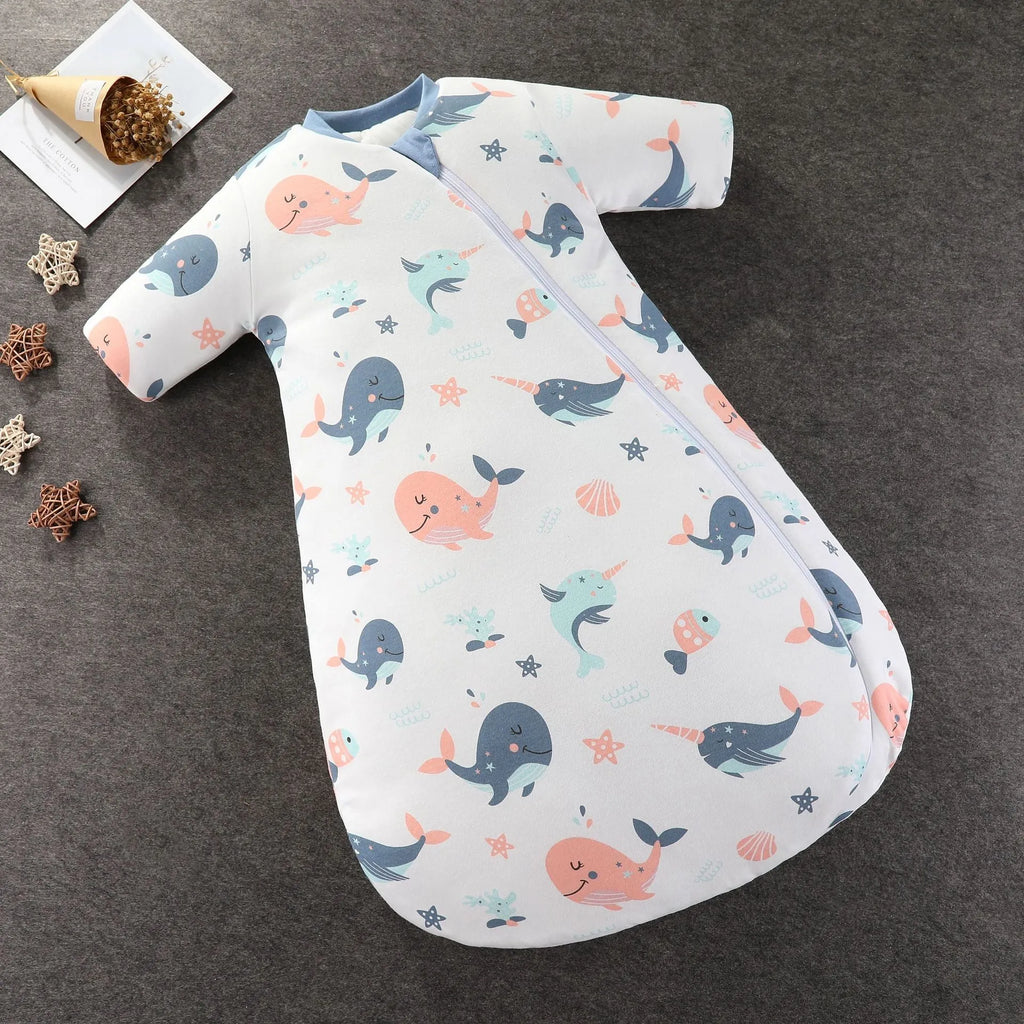 Baby pure cotton thickened anti-kick quilt sleeping bag with cartoon pattern in rainbow pink colour for toddlers 1-3 years