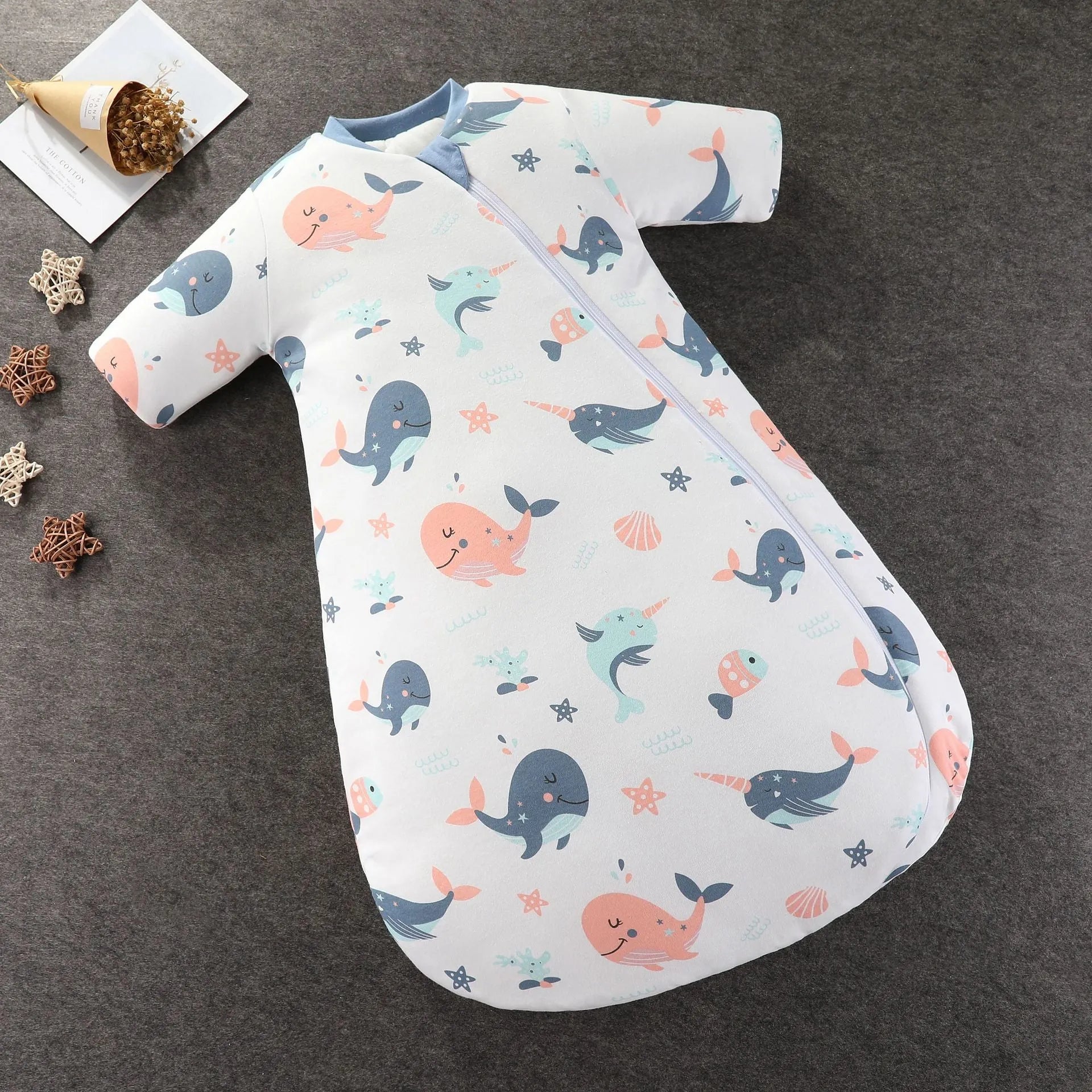Baby pure cotton thickened anti-kick quilt sleeping bag with cartoon pattern in rainbow pink colour for toddlers 1-3 years
