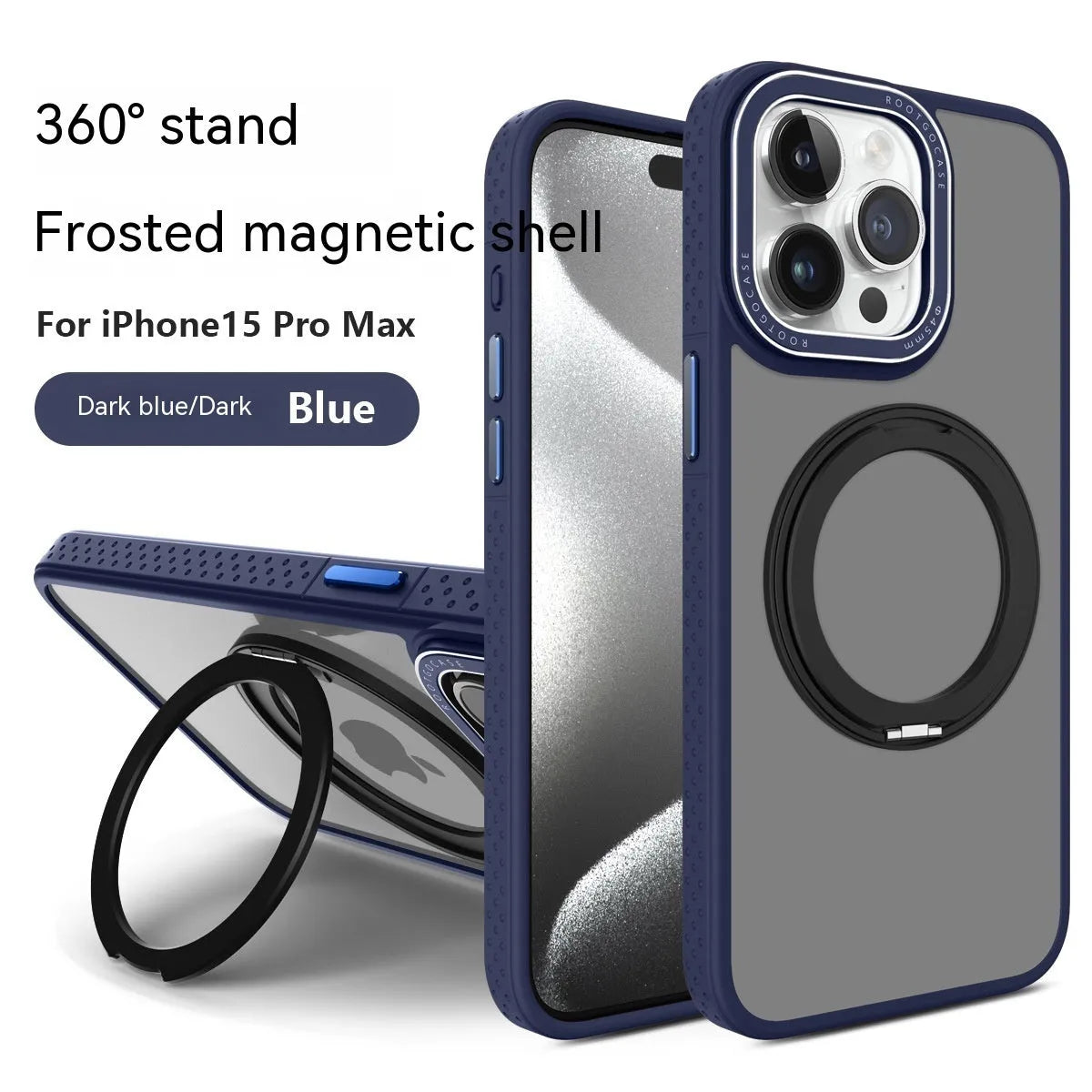 Rotary magnetic adhesive invisible bracket silicone phone case for iPhone showing bracket extended in black colour