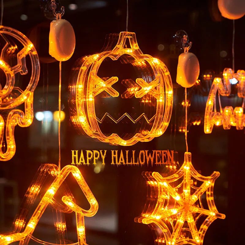 Halloween window hanging LED lights set with spider, pumpkin and ghost designs