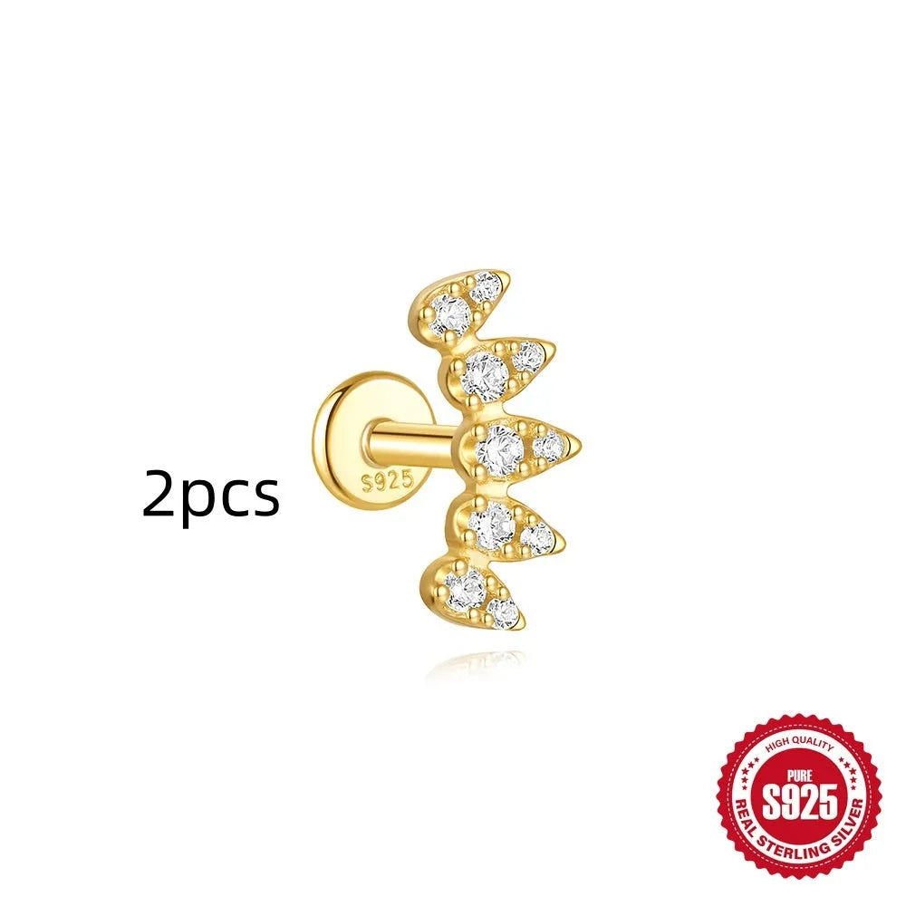 S925 sterling silver geometric kite earring with rhinestones and a chain tassel in a gold colour.