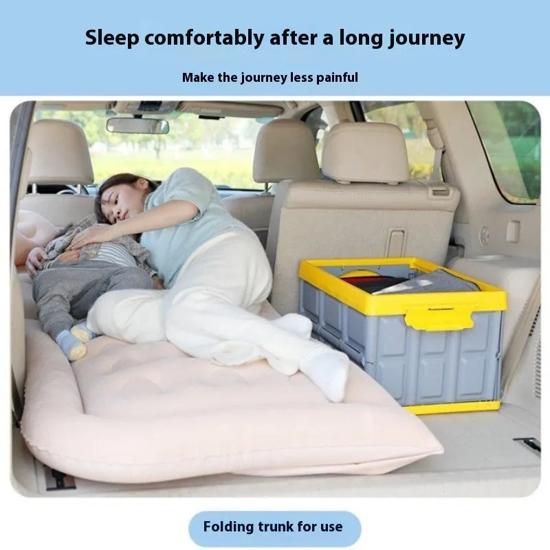 SUV inflatable bed in beige with flocking surface and motor pump, 175cm length for car travel