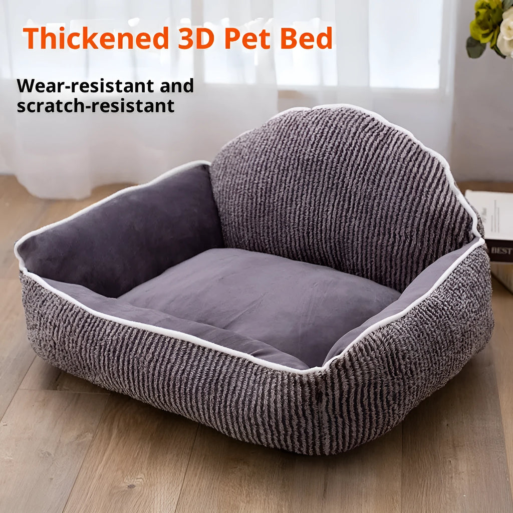 Short plush pet sofa with striped backrest, 60 x 50 cm cloth cat bed, small kennel