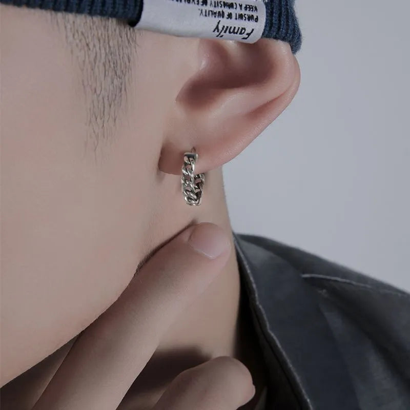 West Coast men's geometric copper hip hop earrings in silver, showing 10mm and 14mm sizes.