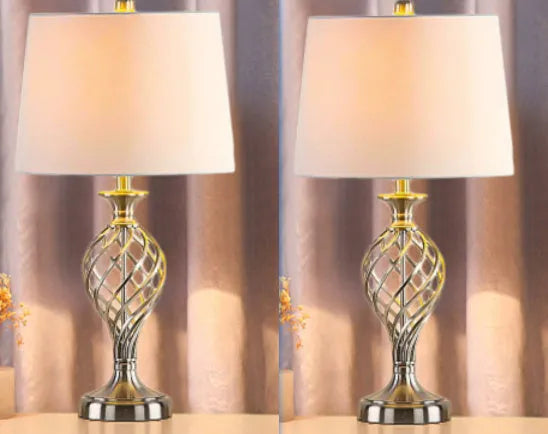 European style bedside table lamp with USB charging port and touch-sensitive cold warm light controls