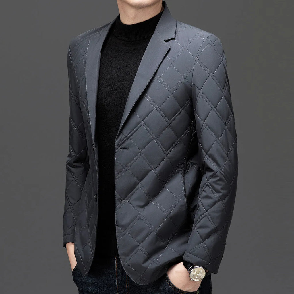 Men's casual cotton-padded jacket in black, loose fit, side seam pockets