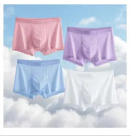 Seamless Ice Silk men's boxer briefs in white, shown flat to highlight traceless construction.
