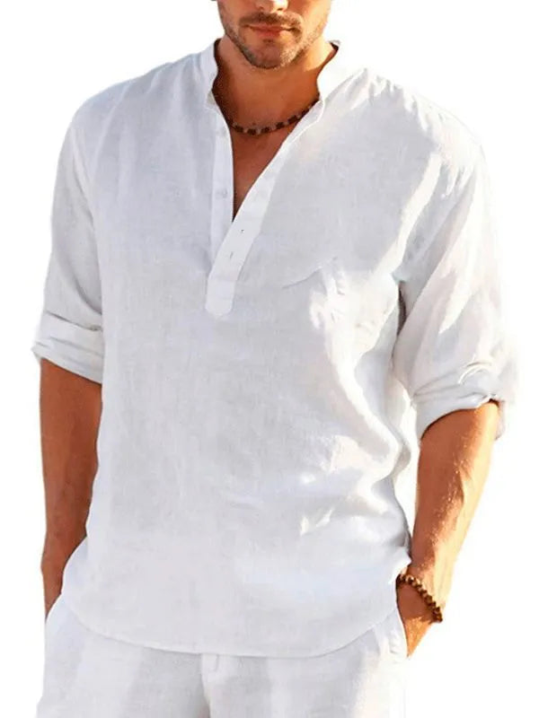 British style short sleeve shirt with stripe pattern from 3D digital thermal transfer printing on bamboo hemp fabric.
