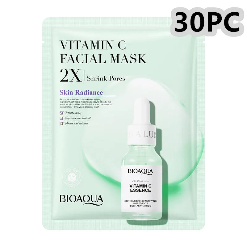 Collagen and Hyaluronic Acid facial sheet mask set with 30g gel formula on white background