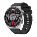Women's smart watch with 1.5 inch IPS screen, heart rate sensor, and black leather strap on a wrist