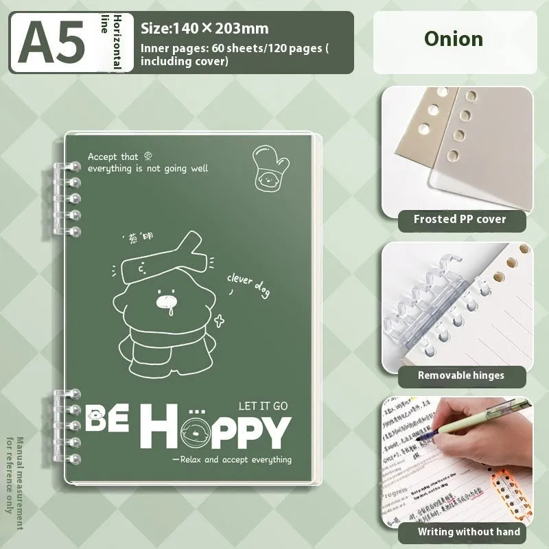 Loose spiral notebook with detachable coil in A4 size, simple fresh design, frosted cover