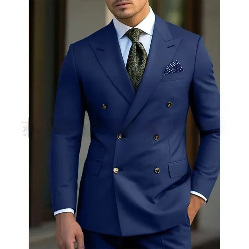Men's regular fit light business suit set jacket and trousers in chemical fibre blend fabric