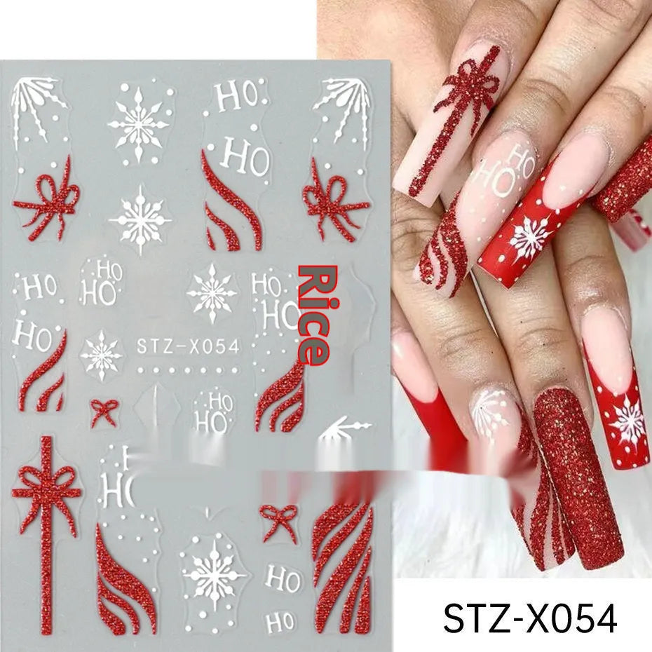 Pack of black and silver striped nail art stickers with cartoon and love pattern designs.