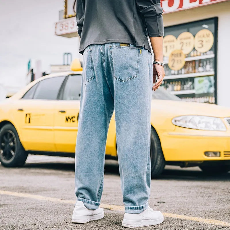 Men's loose straight casual jeans in cotton available in three colours with sizes 28-48