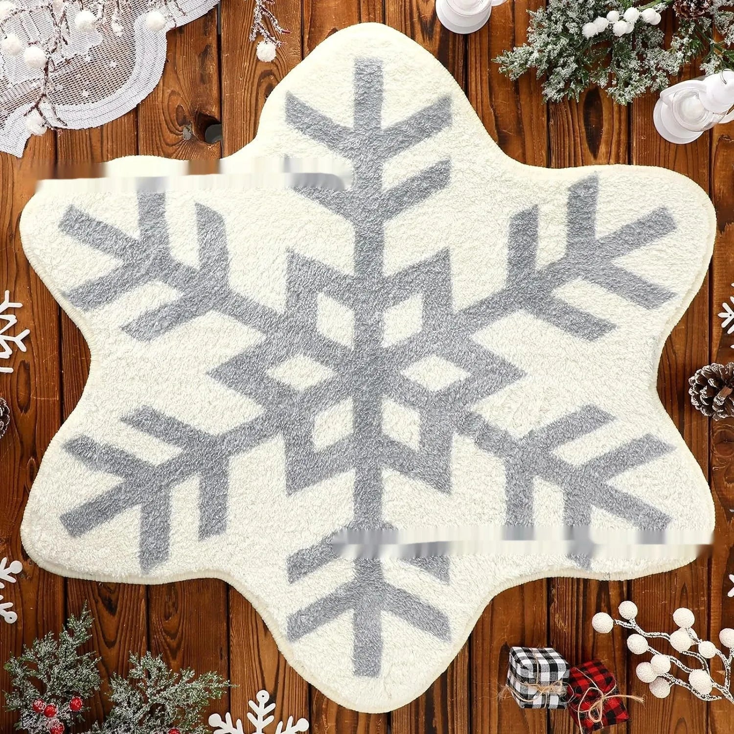 Christmas round pad design printed on a soft, square polyester fibre carpet.