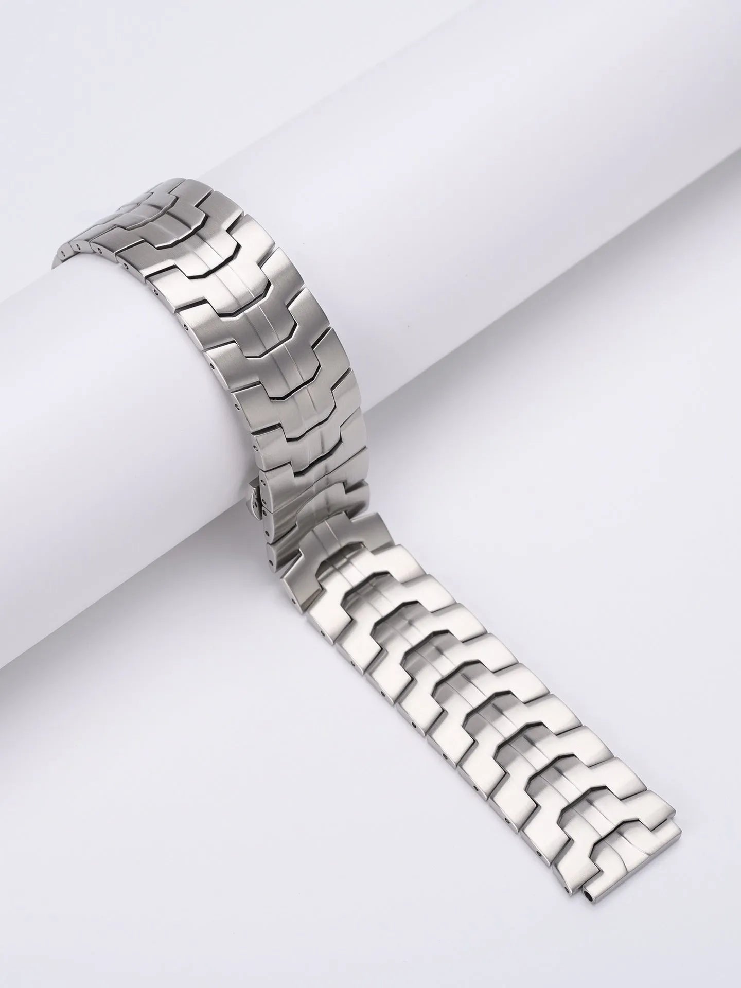 Stainless steel watch band for Samsung Galaxy Watch showing silver and black colour options