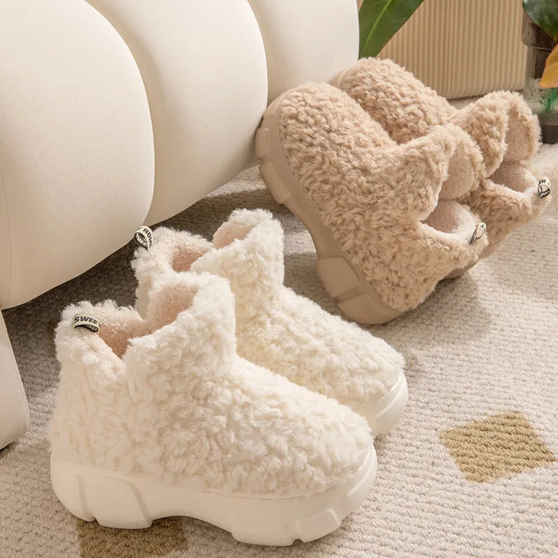 Winter Cashmere Snown Boots women 6cm platform plush upper artificial fur lining round toe flat heel green colour