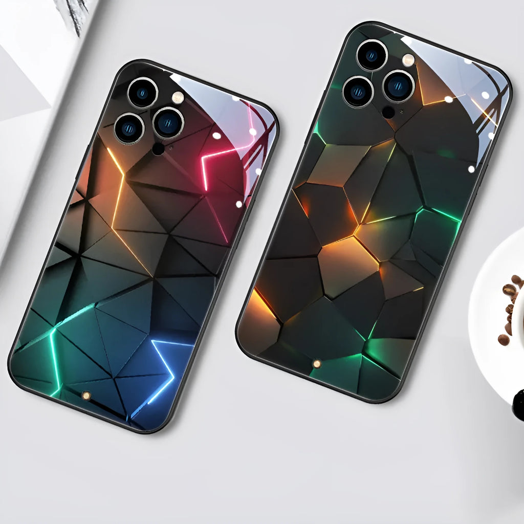 Clear tempered glass iPhone case with LED light notification feature on a phone.