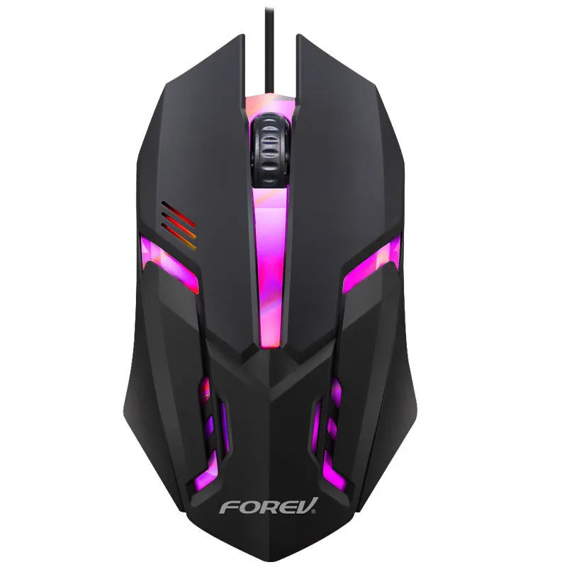 Black gaming keyboard and mouse combo with backlit keys and USB cables
