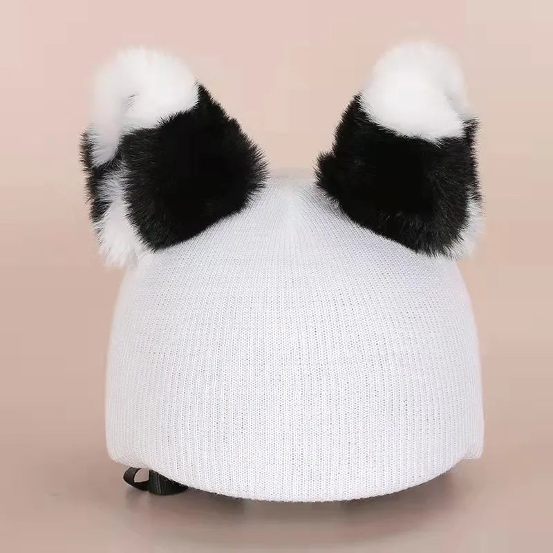 Plush fabric motorcycle helmet liner and cartoon-themed ear covers set in size M.
