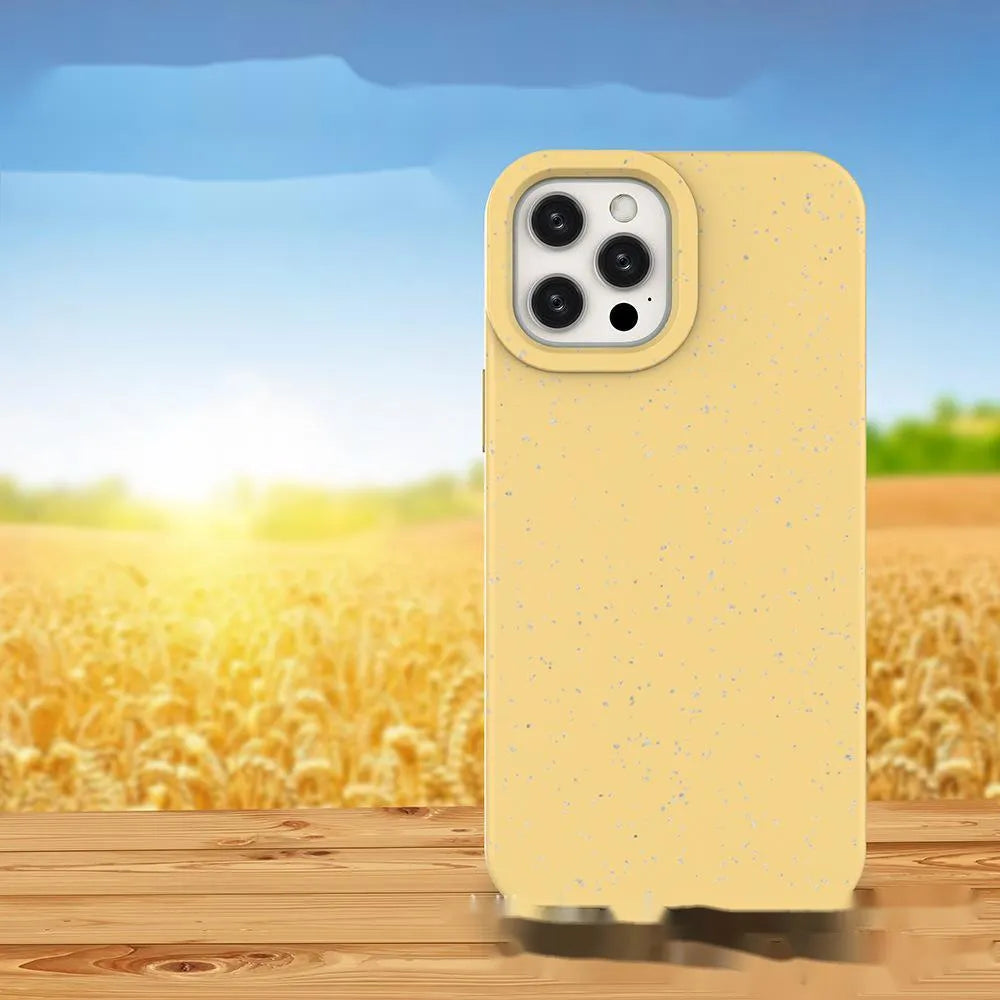 Fully degradable wheat straw PLA phone case for iPhone in black, showing slim back cover design