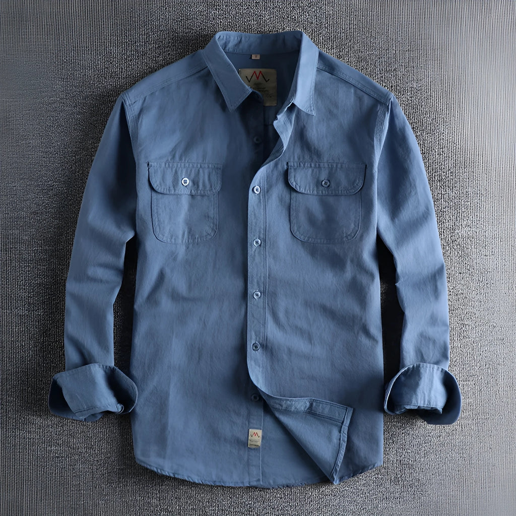 Men's cotton long sleeve cardigan shirt in solid light blue colour with regular fit