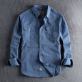 Men's cotton long sleeve cardigan shirt in solid light blue colour with regular fit
