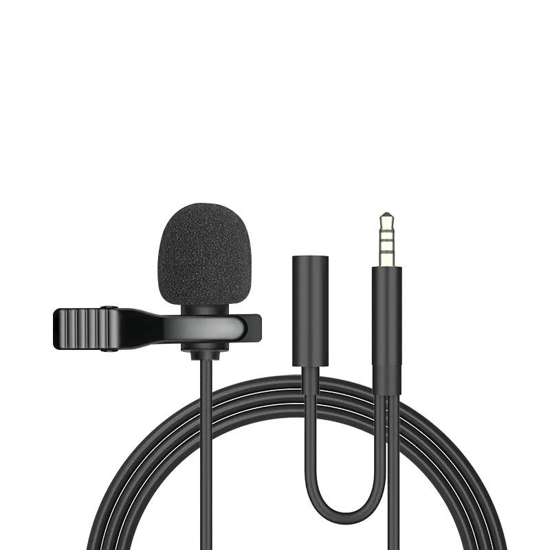 Silver lavalier clip microphone with 3.5mm plug and 1.5m black TPE cable for Apple devices