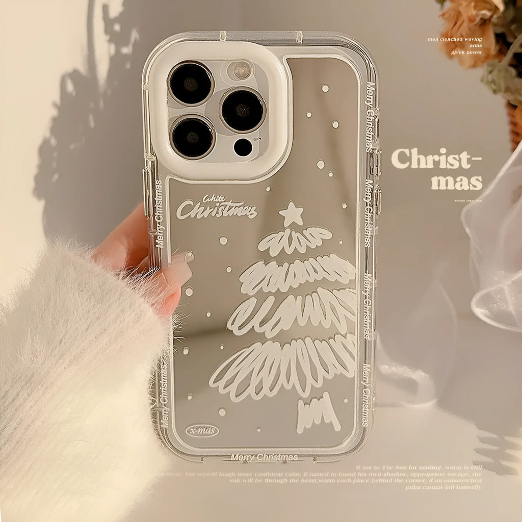 Mirror snow white Christmas tree phone case for Apple iPhone with TPU hard case back anti-fall protection