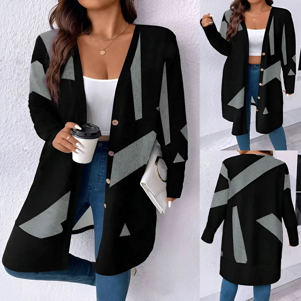 Black plus size loose casual knitwear cardigan with button stitching and regular sleeves