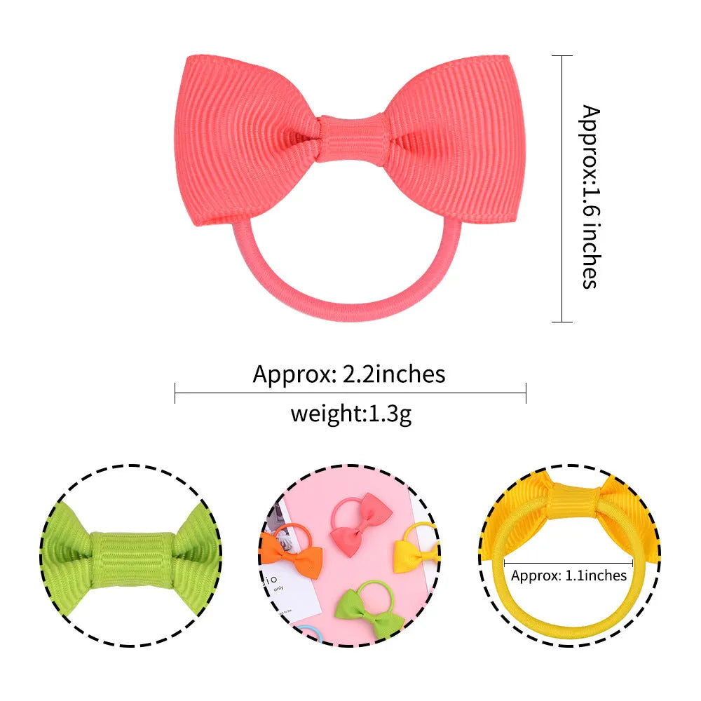 80 piece set of multi-coloured baby hair ties with matching grosgrain ribbon bows for infants and toddlers