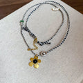 Stone shell beaded flower pendant necklace on adjustable 51-60cm clavicle chain