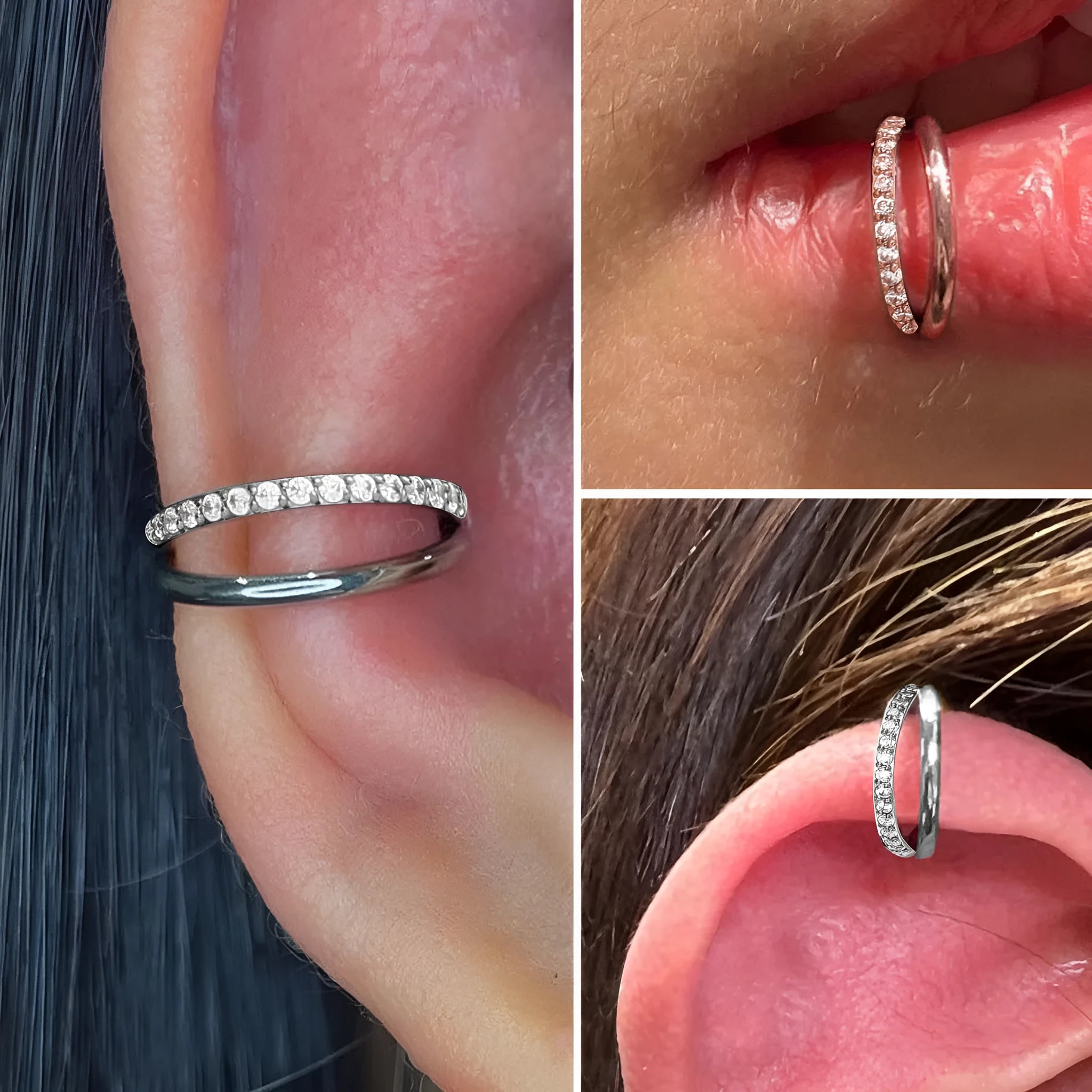Close-up of a titanium alloy nose ring with a fork closure, shown in silver finish on a grey background.