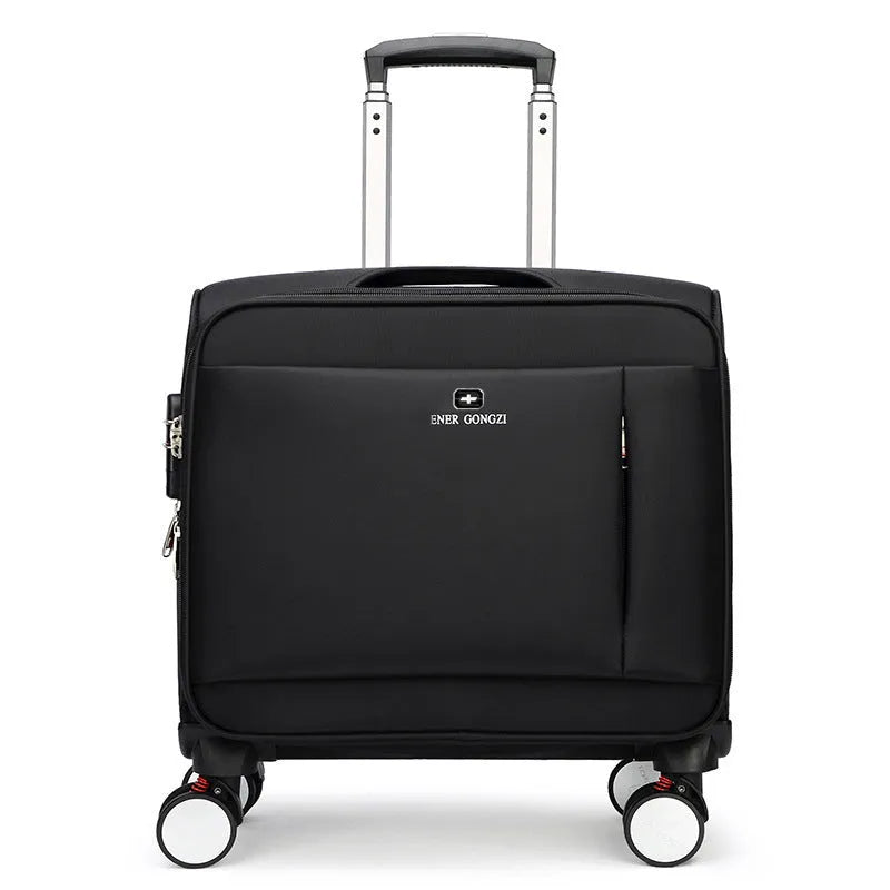 Black 18-inch Oxford cloth business suitcase with retractable handle and universal wheels