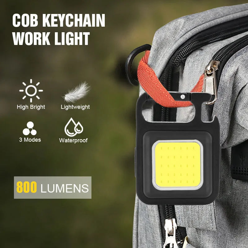 Black aluminium alloy USB rechargeable keychain torch with magnetic base and foldable handle
