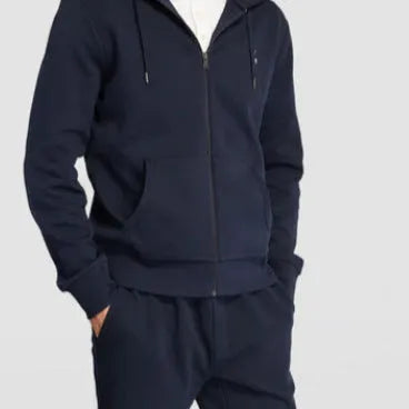 Men's casual polyester fiber sweater suit hoodie and pants set in black, gray, and navy blue