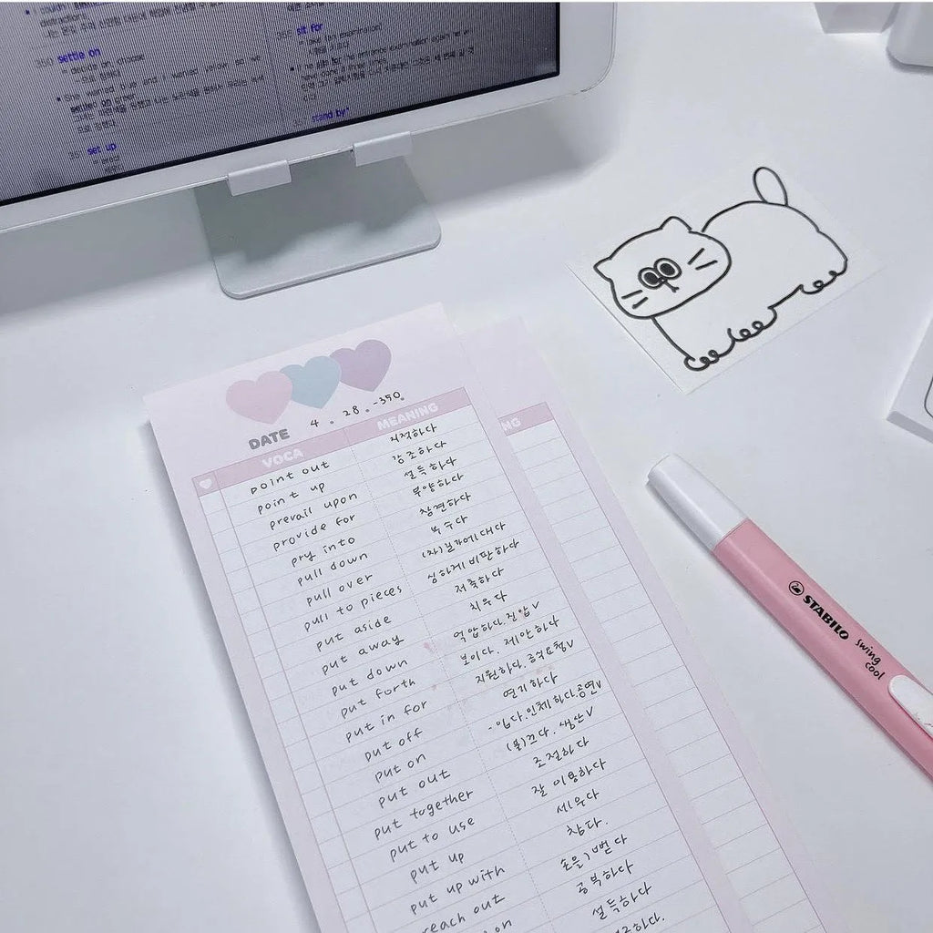 Vertical format English word notepad in half B5 size with double-sided printing and colour-coded cover