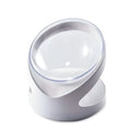 White elevated clear cat food bowl with anti-vomit tilt design