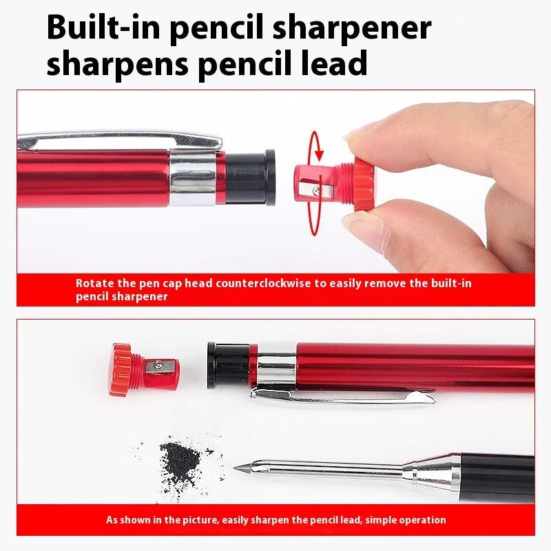 2.8mm metal long head carpenter's pencil with black refill core and single head design for deep hole marking