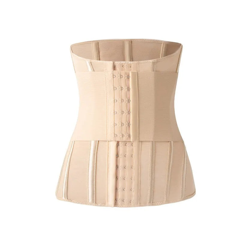 Apricot and black nylon waist training belt with adjustable tie on a white background